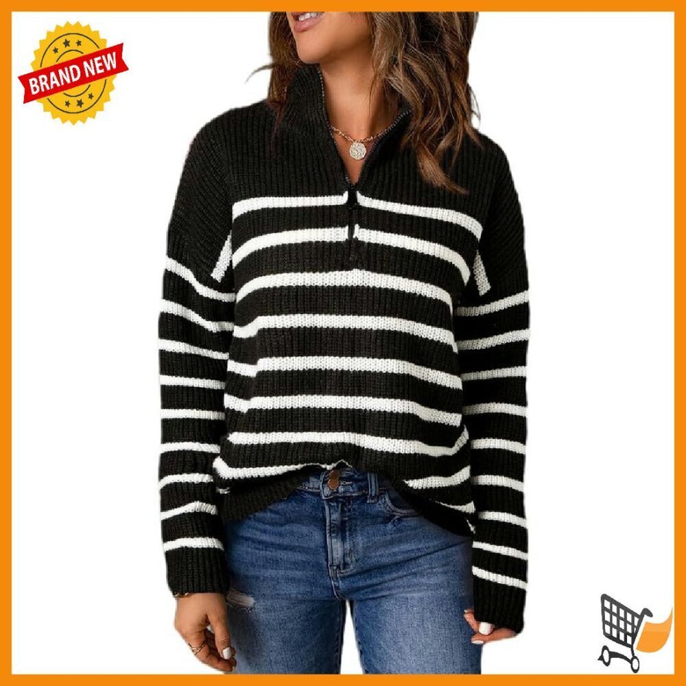 Soft 1/4 Zip V-Neck Pullover Sweater Long Sleeve Relaxed Fit